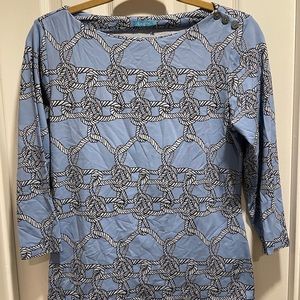 J McLaughlin Catalina cloth Light blue nautical rope med 3/4 sleeve top shirt